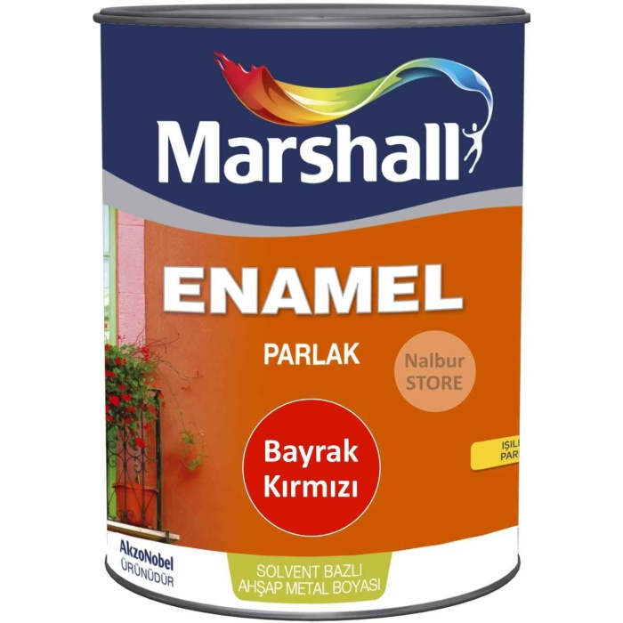 MARSHALL ENAMEL(DEKORATİF) PARLAK YAĞLI BOYA BAYRAK KIRMIZI 0.75LT=1KG-Ahşap Metal Beton Plastik İçn