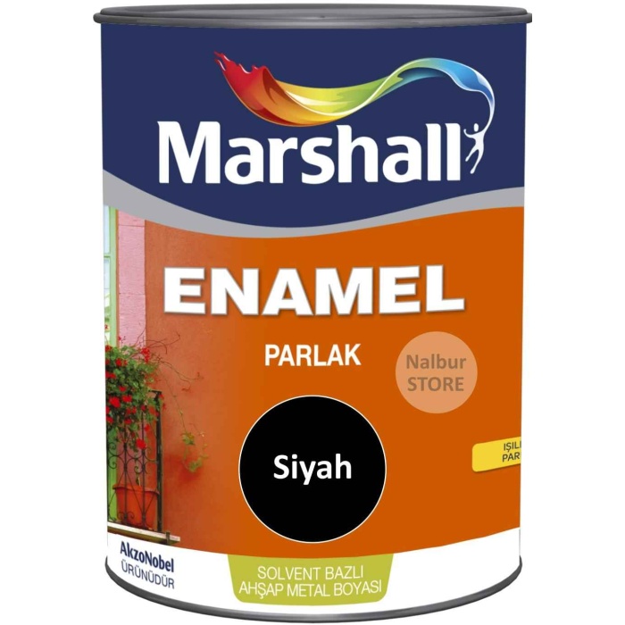 MARSHALL ENAMEL(DEKORATİF) PARLAK YAĞLI BOYA SİYAH 0.75LT=1KG-Ahşap Metal Beton Plastik İçin