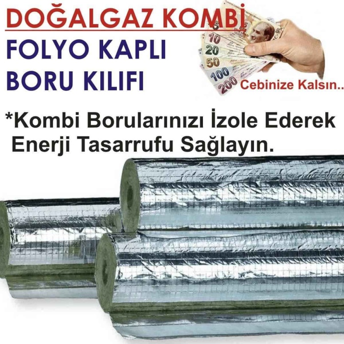 DOĞALGAZ KOMBİ FOLYO KAPLI TASARRUF BORU KILIFI 4 ADET TOPLAM 8 METRE+İZOLASYON FOLYO BANDI 5 METRE