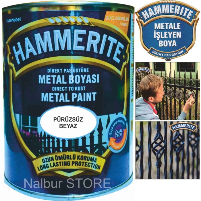 HAMMERİTE Direk Pas Üstüne Metal Boyası 0.75LT Pürüzsüz BEYAZ-Astara Antipasa gerek kalmaz