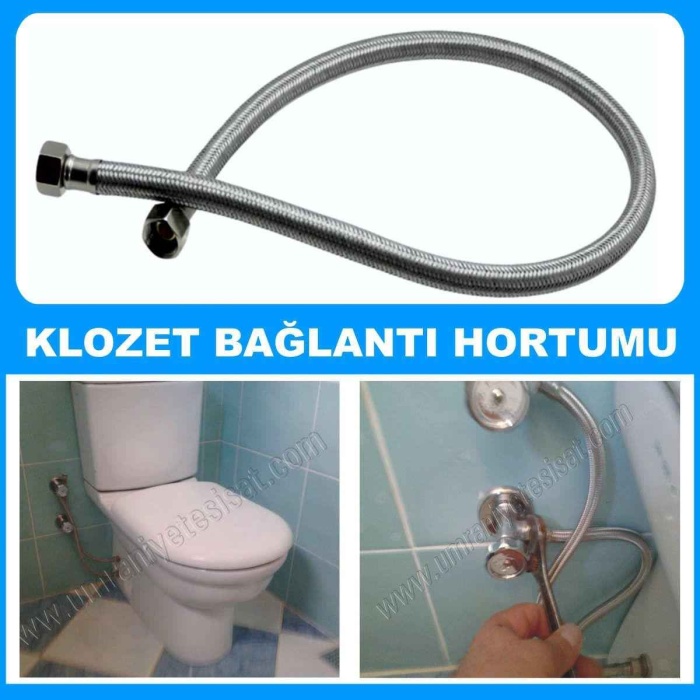 Tüm Klozetlere Uyumlu 3/8-3/8 Bağlantı Flexi 50cm-Musluktan taharet çubuğuna ve depoya bağlanır