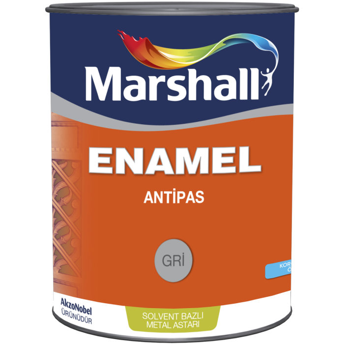 MARSHALL ENAMEL ANTİPAS GRİ 0.75LT-Metallerin paslanmasını engeller-Boya öncesi astar görevi görür