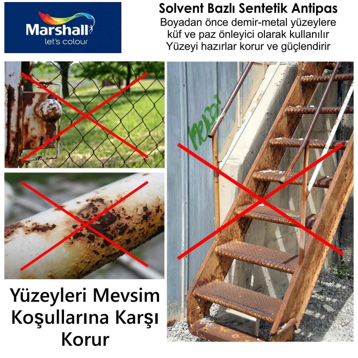 MARSHALL ENAMEL ANTİPAS GRİ 0.75LT-Metallerin paslanmasını engeller-Boya öncesi astar görevi görür