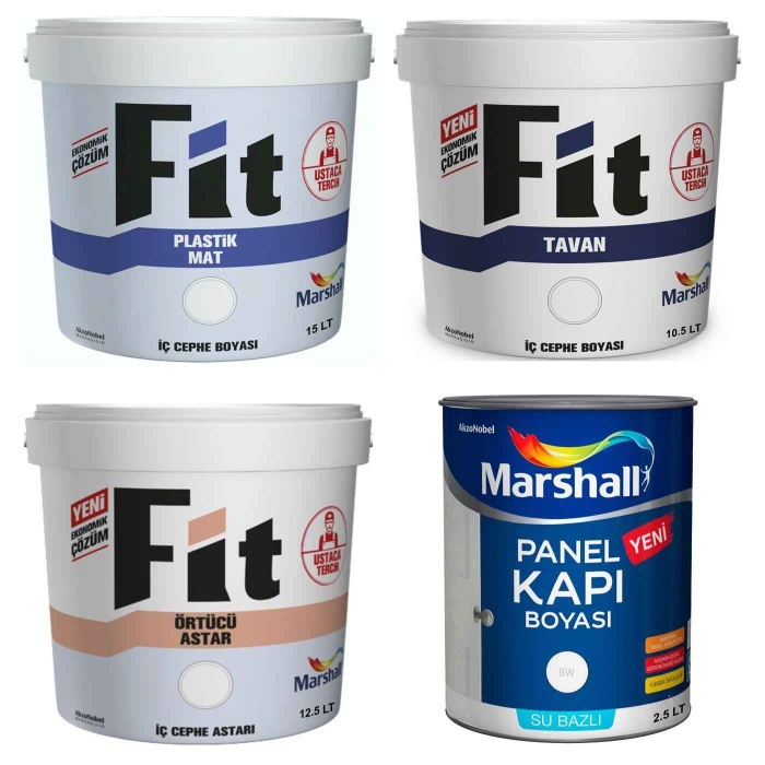 MARSHALL Fit Plastik İç Duvar Boya 20KG+Tavan Boya 17.5KG+İç Duvar Astar 20KG+Panel Kapı Boya 2.5LT