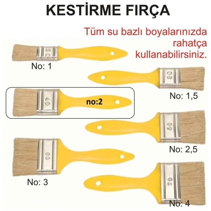 Kestirme Fırça No=2-1. Kalite-Su Bazlı Ürünlerinizde Kullanabilirsiniz-Tüy Dökmez-Damlatmaz-Kaliteli