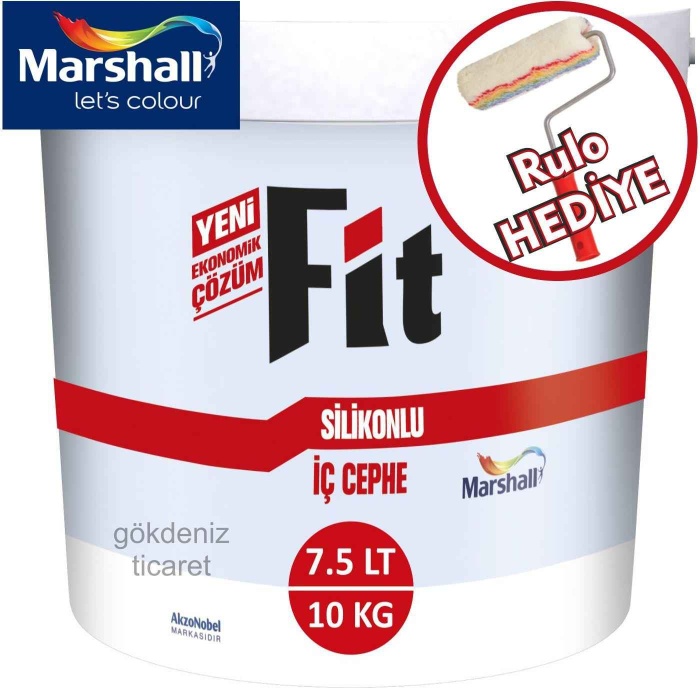 MARSHALL Fit Silikonlu İç Duvar Boyası 7.5LT=10KG+Rulo HEDİYE-Su Bazlı-Kokusuz-Yüksek Örtcülük