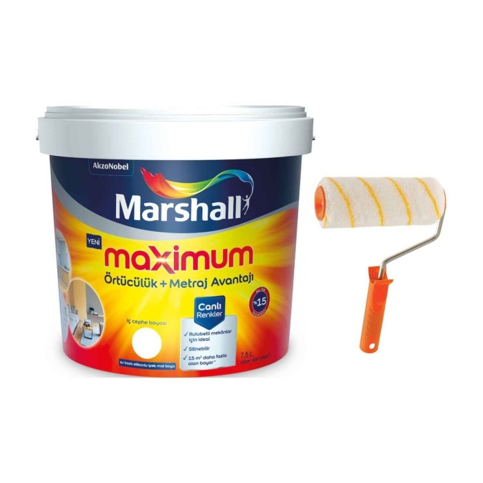 MARSHALL MAXIMUM Silikonlu İç Duvar Boyası 10KG+RULO HEDİYELİ-Rutubetli Alanlar İçin İdeal Örtücülük