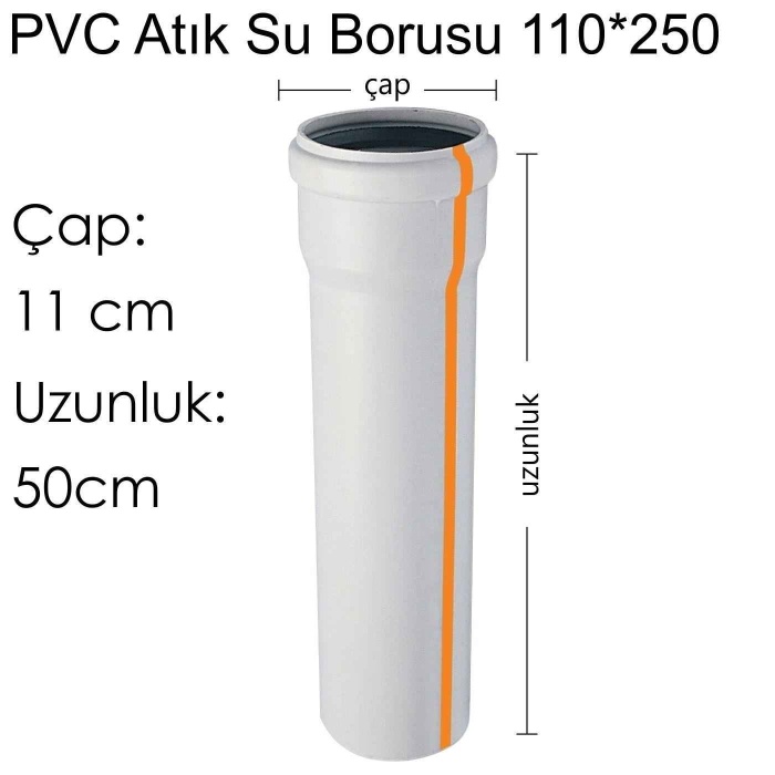 PVC Atık Su Borusu 110*500-Binaların-Dairelerin atık su ve yağmur suyu tesisatlarında da kullanılır