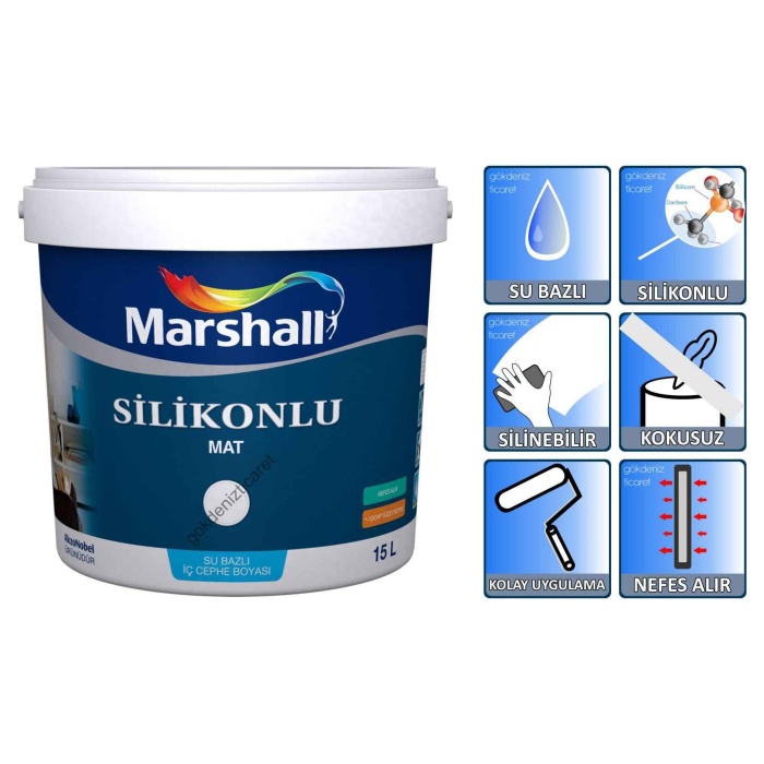 MARSHALL SİLİKONLU MAT Su Bazlı İç Duvar Boyası 15LT/23KG-Silinebilir-Mükemmel matlık ve örtücülük