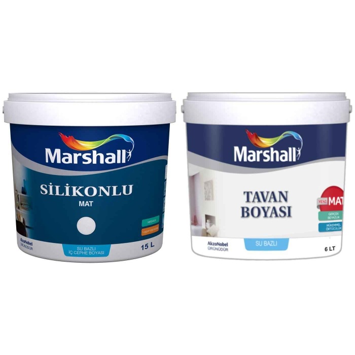 MARSHALL SİLİKONLU MAT Su Bazlı Silinebilir İç Cephe Boyası 15LT=23KG+Tavan Boyası 6LT=10KG