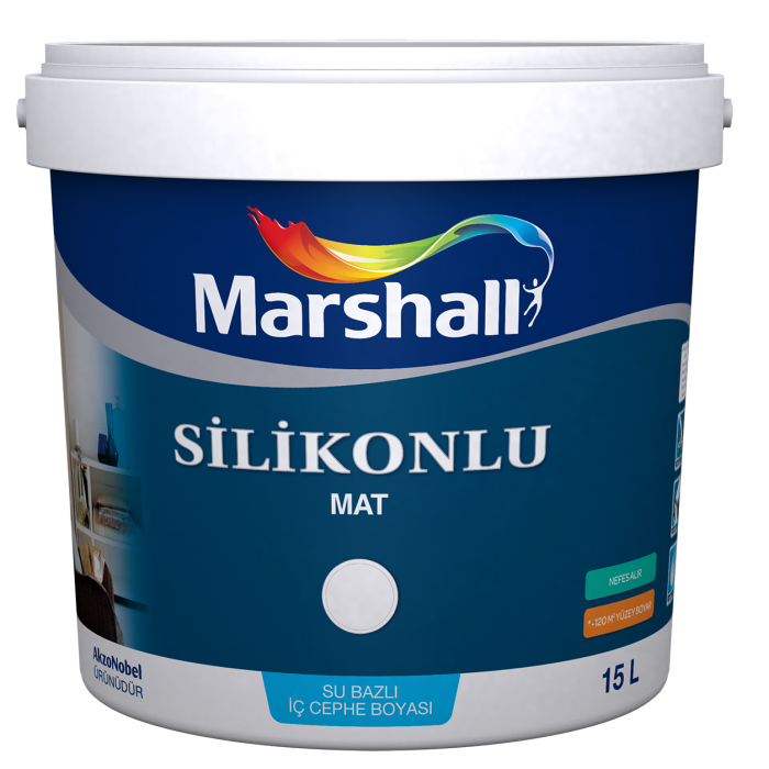 MARSHALL SİLİKONLU MAT Su Bazlı Silinebilir İç Cephe Boyası 15LT=23KG+Tavan Boyası 6LT=10KG