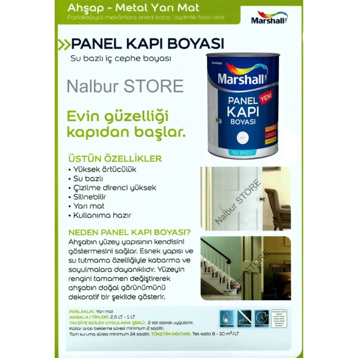 MARSHALL SİLİKONLU MAT Silinebilir İç Cephe Boyası 23KG+Tavan Boya 10KG+Panel Kapı Boya 2.5LT+Set