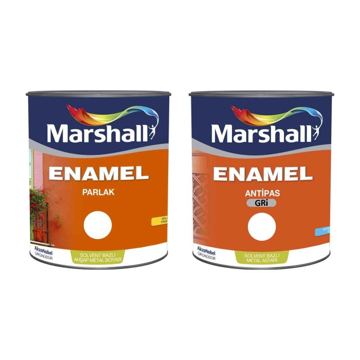 MARSHALL ENAMEL YAĞLI BOYA 2.5LT/3,5Kg+ANTİPAS 2.5LT/3.5KG-Demir yüzeyler için hem koruma hem boyama