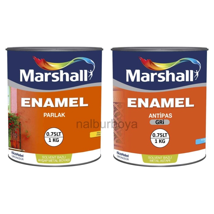 MARSHALL ENAMEL YAĞLI BOYA 0.75LT/1Kg+ANTİPAS 0.75LT/1KG-Demir yüzeyler için hem koruma hem boyama