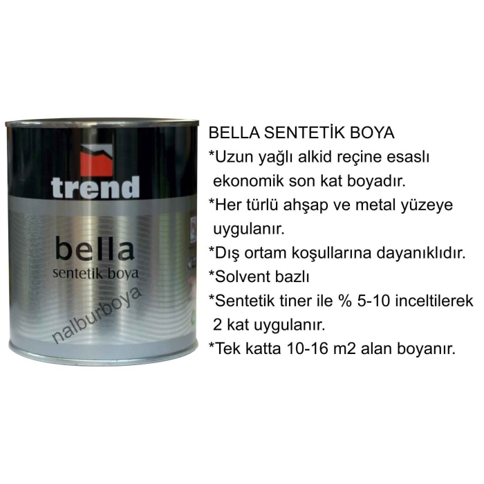 TREND BELLA SENTETİK YAĞLI BOYA 4,25KG SİYAH-Ahşap-Demir Boyası-Yüksek Kapatıcılık-Kolay Kullanım