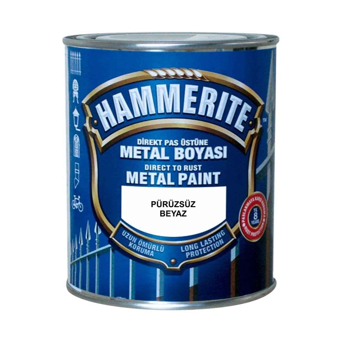 HAMMERİTE Direk Pas Üstüne Metal Boyası 2.5LT Pürüzsüz BEYAZ-Astara Antipasa gerek kalmaz