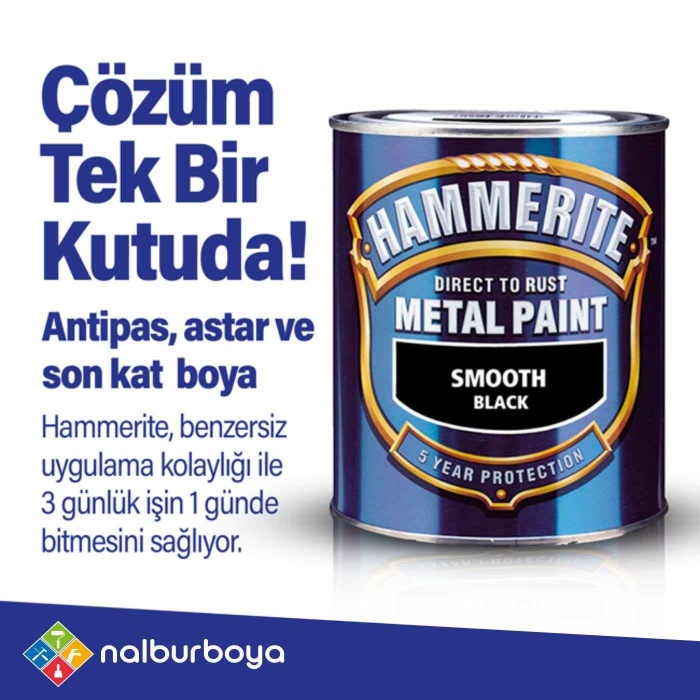 HAMMERİTE Direk Pas Üstüne Metal Boyası 2.5LT Pürüzsüz BEYAZ-Astara Antipasa gerek kalmaz