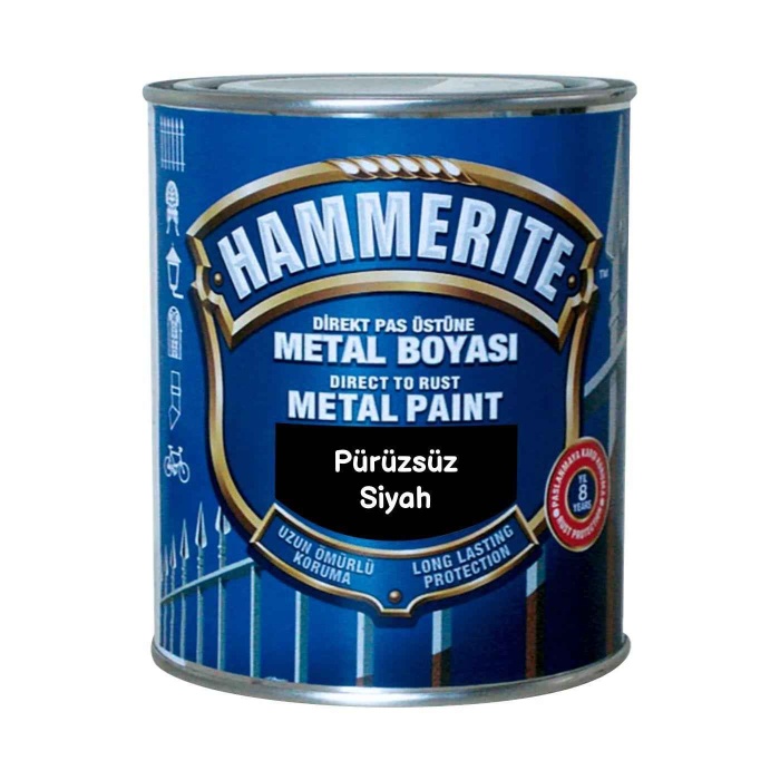 HAMMERİTE Direk Pas Üstüne Metal Boyası 2.5LT Pürüzsüz Siyah-Astara Antipasa gerek kalmaz