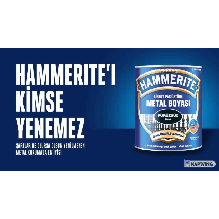 HAMMERİTE Direk Pas Üstüne Metal Boyası 2.5LT Pürüzsüz Siyah-Astara Antipasa gerek kalmaz