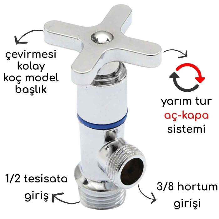 Klozet-Ara-Taharet Musluğu Koç Baş 3/8 Gövdeli-Prinç-Yerli Üretim-2 YIL Garanti-Ambalajlı-Ayna+Keten