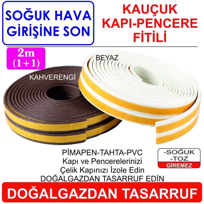 KAUÇUK Kapı Pencere Fitili Beyaz 2m-Soğuk Hava Giren Yerleri İzole Edin DOĞALGAZ DAN TASARRUF EDİN