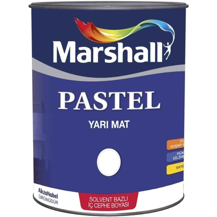 MARSHALL Pastel Yarı Mat Ahşap-Metal-Duvar Boyası BEYAZ 0.75Lt=1Kg-Tam Silinebilir-Saten Dokulu