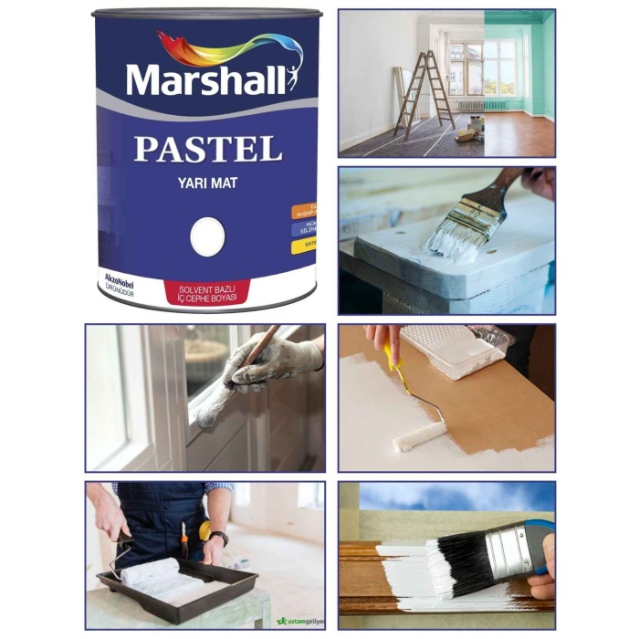 MARSHALL Pastel Yarı Mat Ahşap-Metal-Duvar Boyası BEYAZ 0.75Lt=1Kg-Tam Silinebilir-Saten Dokulu