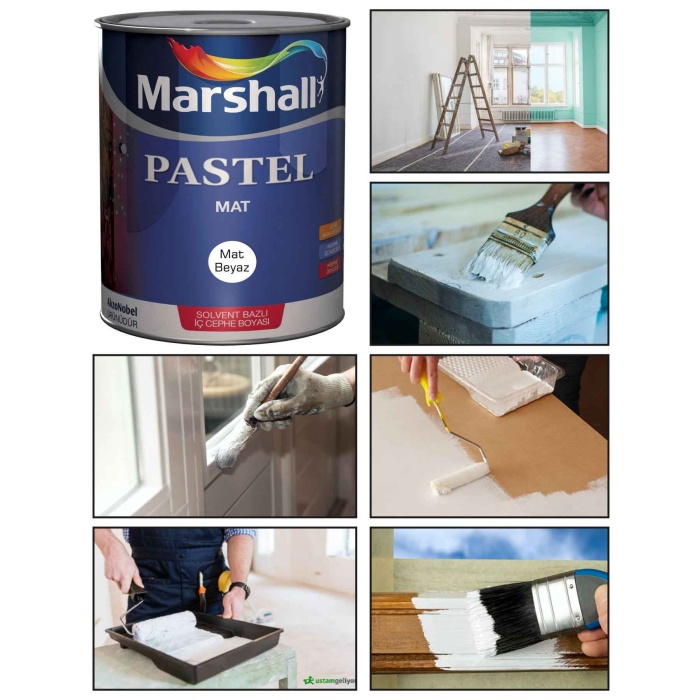 MARSHALL Pastel Mat Ahşap-Metal-Duvar Boyası BEYAZ 0.75Lt=1Kg-Tam Silinebilir-Saten Dokulu