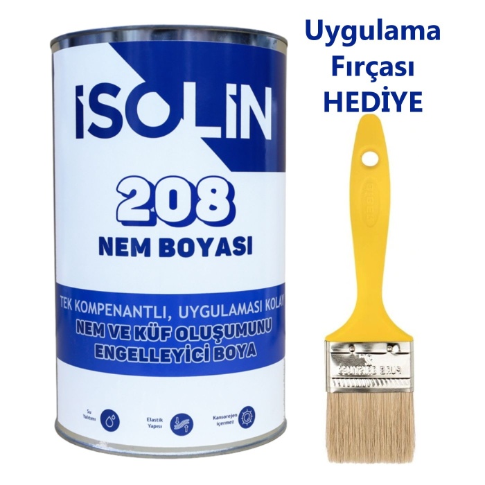 ISOLIN 208 Nem-Küf-Kararma Oluşumunu Engelleyen Boya 1 Kg BEYAZ+Fırça Hediyeli-Uygulaması Kolay