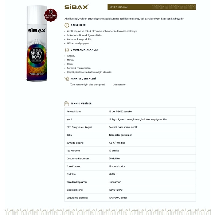 SİBAX Akrilik Sprey Boya 250ml Trafik Sarı-Mükemmel kapatır-yayılır-yapışır-Kalıcı renk ve parlaklık