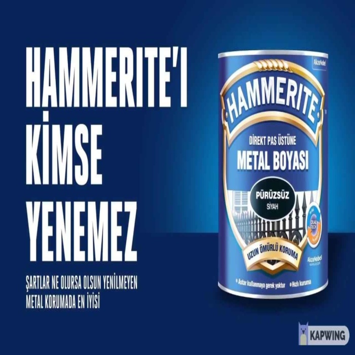 HAMMERİTE Direk Pas Üstüne Metal Boyası 0.75LT Pürüzsüz Siyah-Astara Antipasa gerek kalmaz