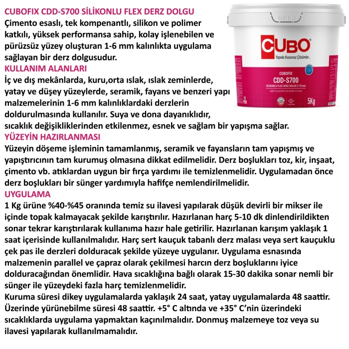 Cubofıx Silikonlu Derz Siyah 5 Kg CDD-S700-1. Kalite-Kendi ambalajında-Kolay Uygulanır Temizlenir