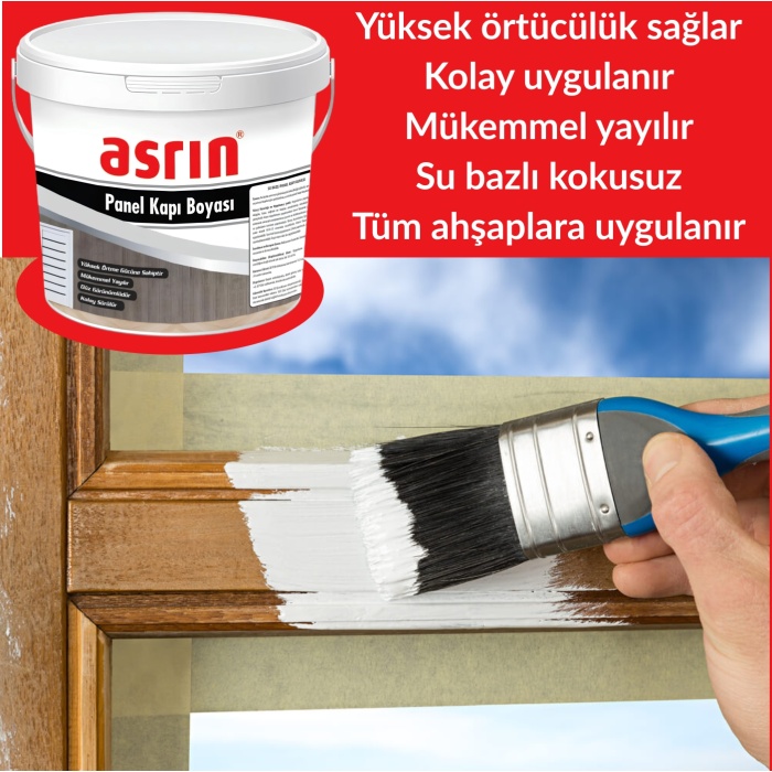 ASRIN Panel Kapı ve Ahşap  Boyası Beyaz 2.5 Kg-Su Bazlı-Kokusuz-Kolay uygulanır-Sararmaz-Yarı mat