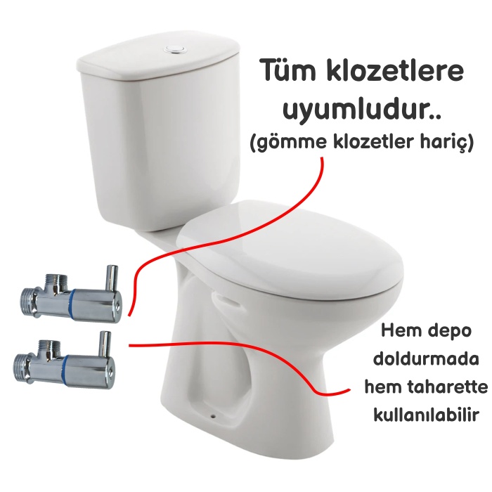 Taharet-Klozet Musluğu 10 ADET Dekoratif Çubuk Kol Aç-Kapa Sistem Tasarruflu-Kullanımı Montajı Kolay