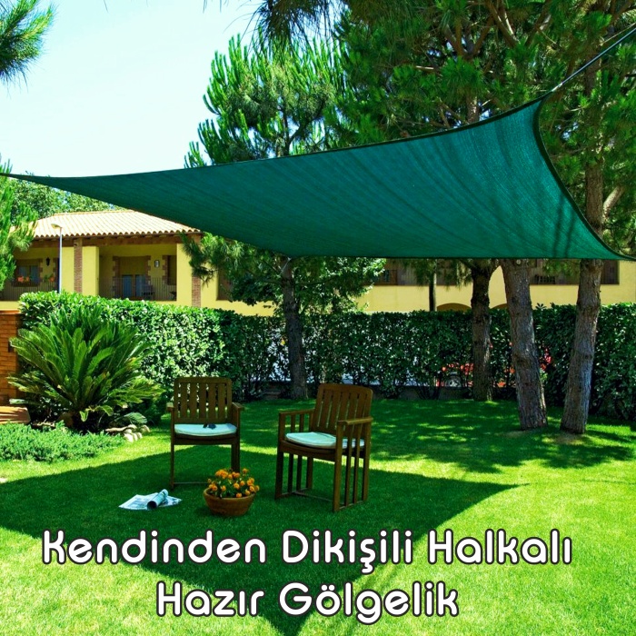 Hazır Halkalı Gölgelik %95 3mx3m=9m2-Montajı İçin 10 metre 3mm halat hediye-Montajı Kolay