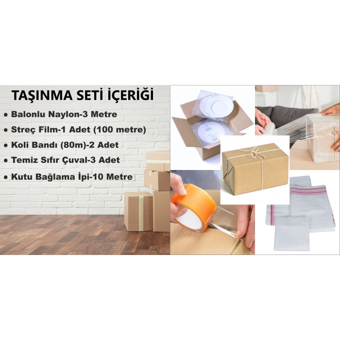 Taşınma Taşıma Paketleme Ambalajlama Saklama Seti-10 Parça-Koli Bandı-Streç-Çuval-İp-Balonlu Naylon