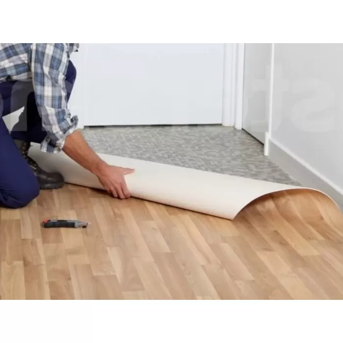 Yer Zemin Kaplaması Muşamba 0.6mm Çiçek Parke Desen-4 Metre-Yırtılmaya dayanıklı-Kaymaz pvc taban