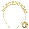 Altın Gold Renk Kristal Taşlı Parlak Happy Birthday Taç 16x17 cm (K0)