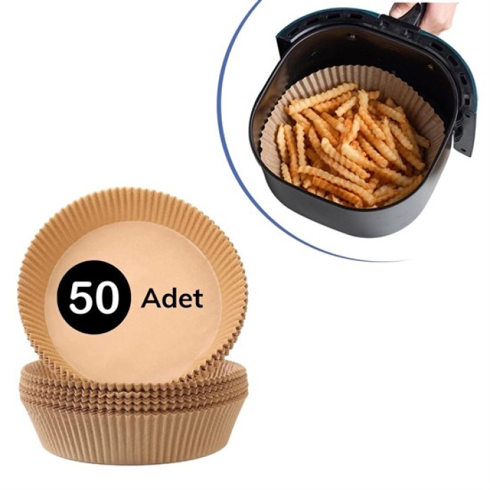 50 Adet Air Fryer Pişirme Kağıdı Tek Kullanımlık Hava Fritöz Yağ Geçirmez Yapışmaz Tabak Model (K0)