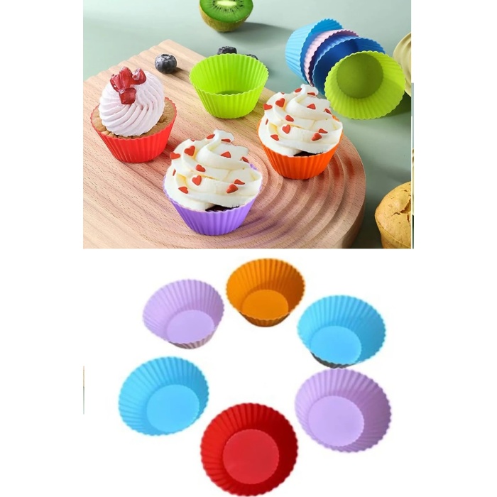 6 Adet Yıkanabilir Mini Tırtıklı Muffin Kalıbı- Ribanalı Kek-cupcake- Renkli Hamur Işi Kabı