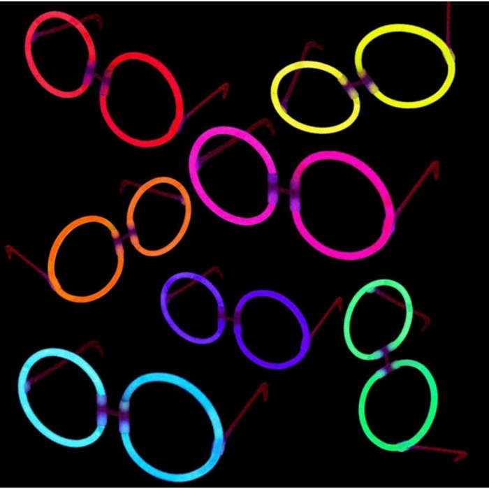 Glow Stick Parti Gözlüğü Glow Partisi Yuvarlak Şekilli Fosforlu Gözlük 6 Adet