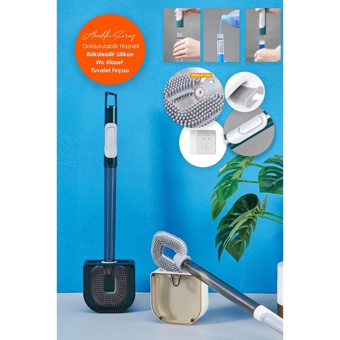 Sıvı Hazneli New Silikon Wc Klozet Fırçası Set (4549)