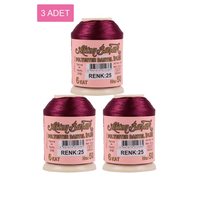 3 Adet Altınbaşak Oya ve Dantel İpi 20 gr -    - No: 025