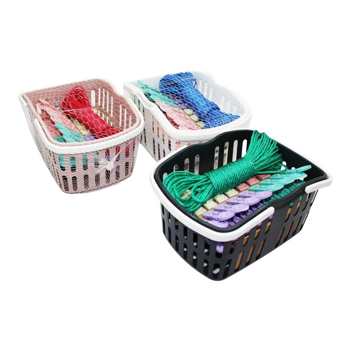 Sepetli Mandal Set Plastik Sepet - Mandal - Çamaşır İp 20mt (4549)