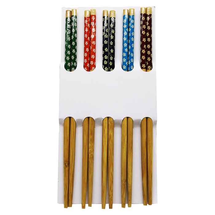 Bamboo Chopsticks Desenli Bambu 10 Parça  Stıck Çin Çubuk Suşi Kaşık (4549)