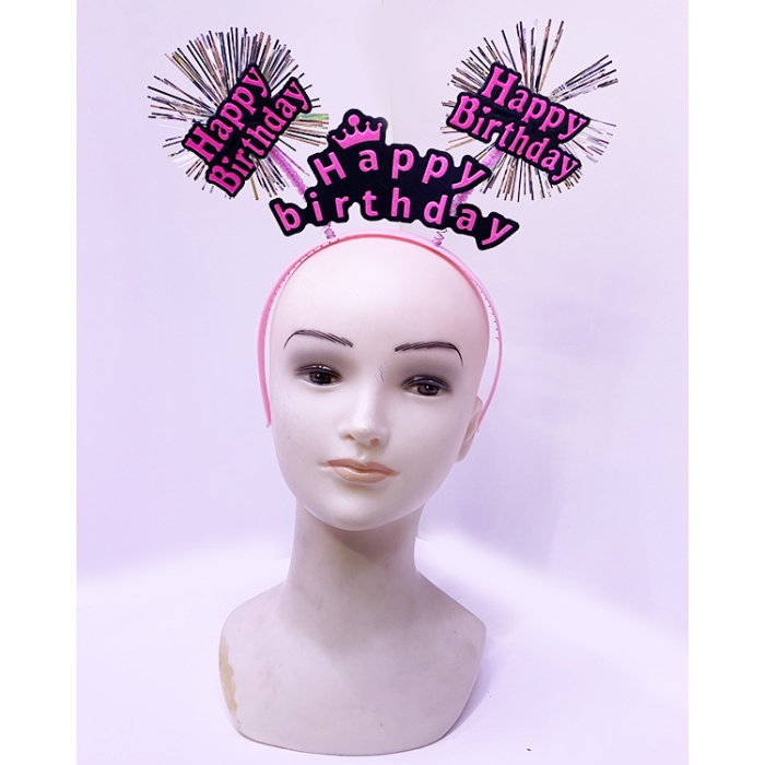 Happy Birthday Püsküllü Neon Pembe Renk Doğum Günü Tacı 22x19 Cm (4549)