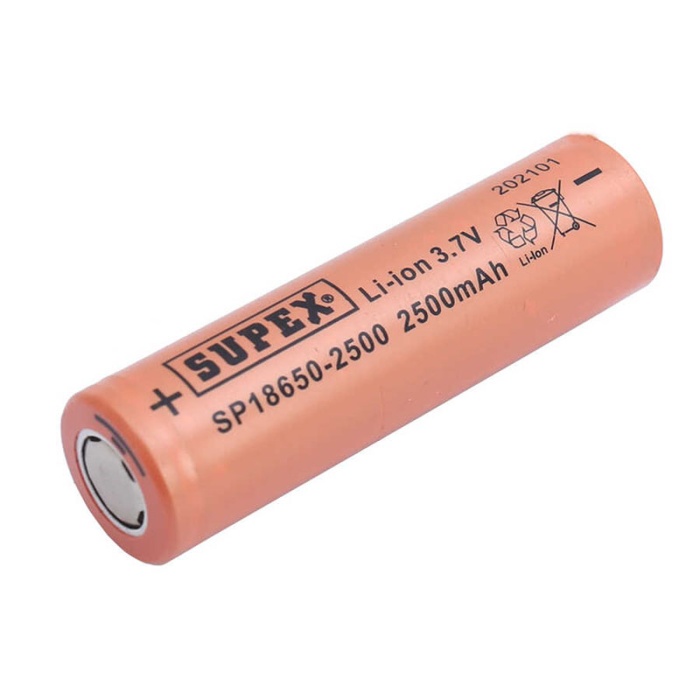 Supex 18650-2500 3.7v 2500 Mah Düz Kafa Lı-ıon Pil (4549)