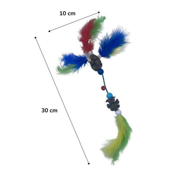 Tüylü Tahta Boncuklu Zilli Kedi Oyuncağı Çok Renkli Kedi Oyuncak (4172)