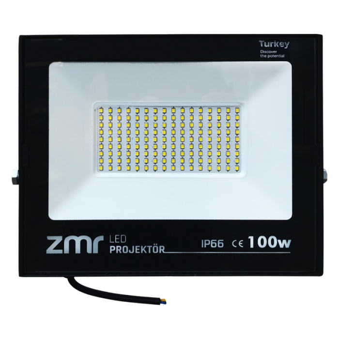 Zmr 100 Watt Beyaz 6500k Ip66 150* Işık Açısı 220 Volt Siyah Slim Kasa Led Projektör (4549)