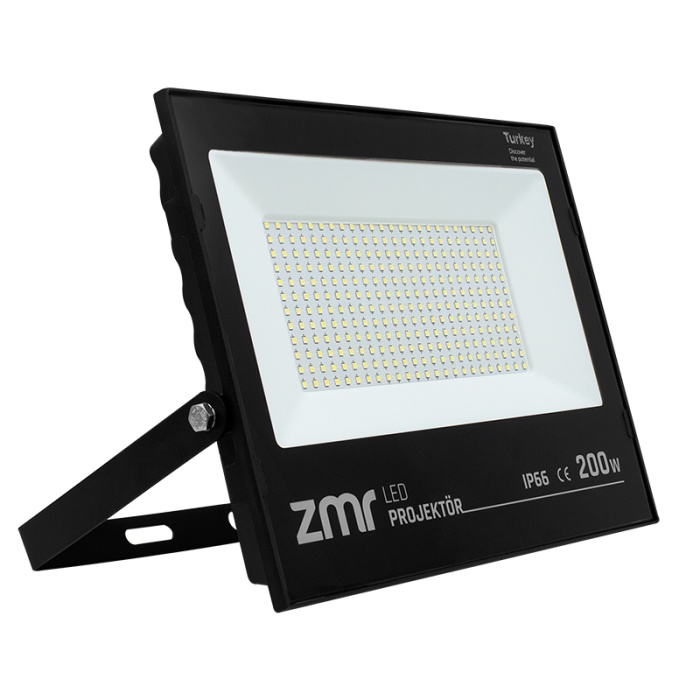 200 Watt - 220 Volt Beyaz 6500k Ip66 120* Işık Açısı Siyah Slim Kasa Led Projektör (4549)